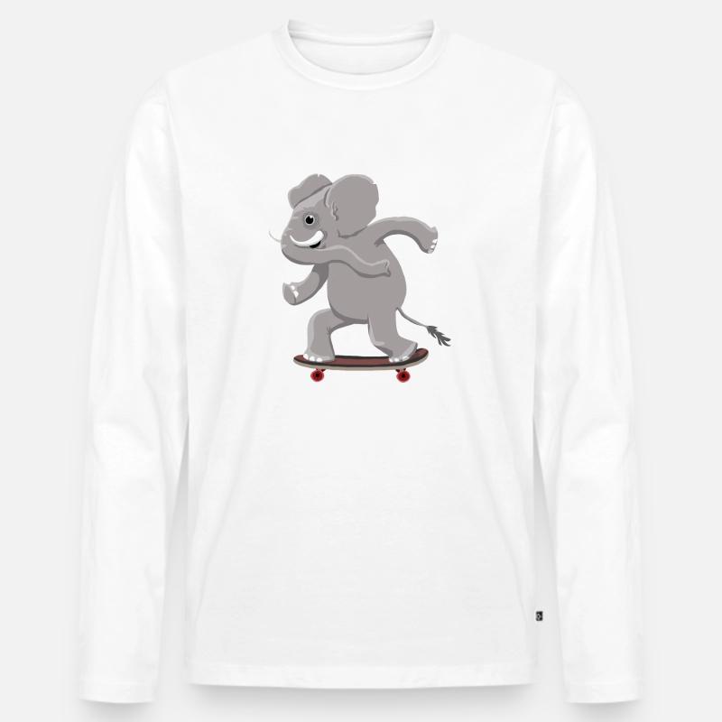 Elefant auf Skateboard - Männer Premium Bio Langarmshirt - Weiß