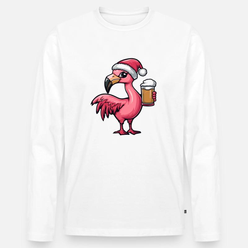 Flamingo Weihnachten Bier - Männer Premium Bio Langarmshirt - Weiß