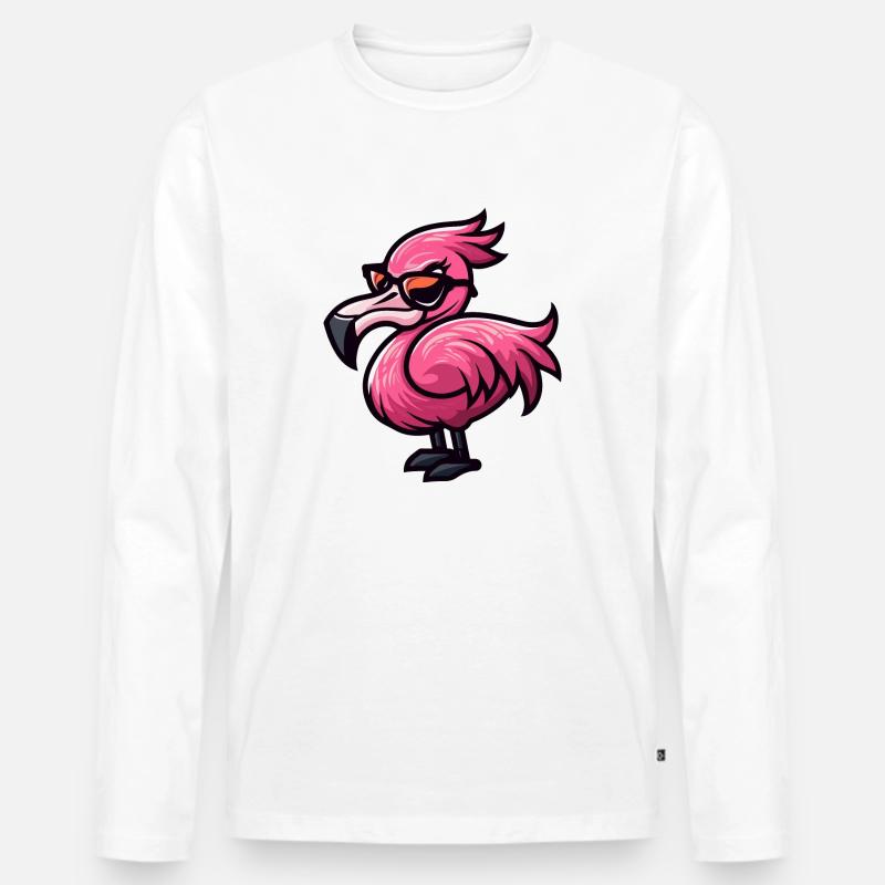 Flamingo Comic Cool - Männer Premium Bio Langarmshirt - Weiß