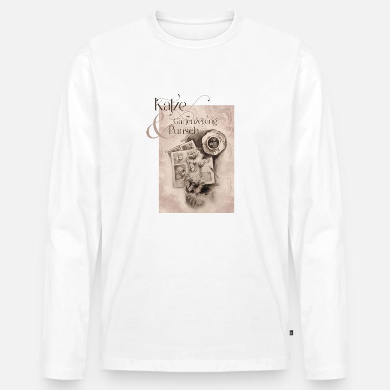 Katze, Gartenzeitung und Punsch II - Männer Premium Bio Langarmshirt - Weiß