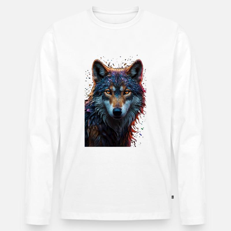 Wolf - Männer Premium Bio Langarmshirt - Weiß