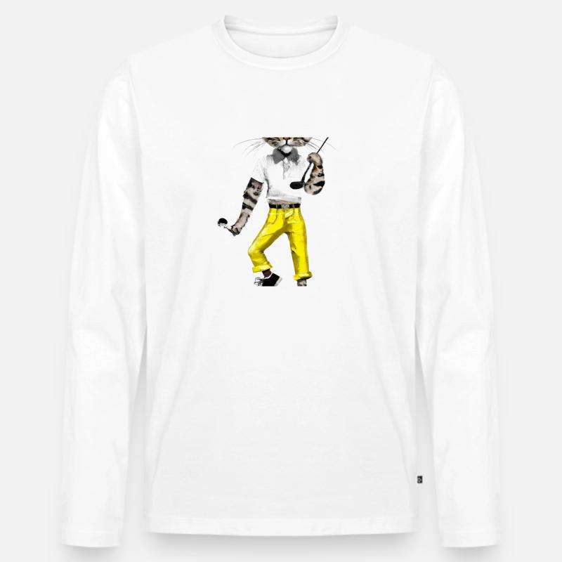 Die coole Golfkatze - Männer Premium Bio Langarmshirt - Weiß