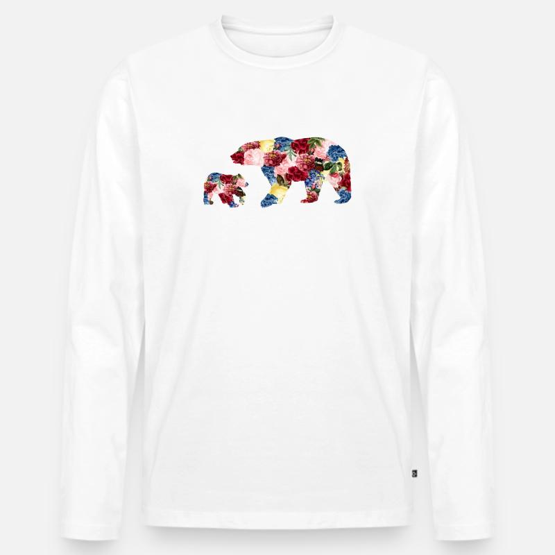 Mutter Bär Baby Bär Blumen - Männer Premium Bio Langarmshirt - Weiß