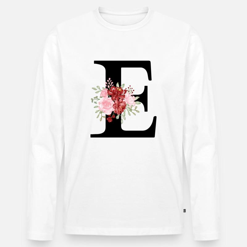 Roter Blumenbuchstabe E - Männer Premium Bio Langarmshirt - Weiß