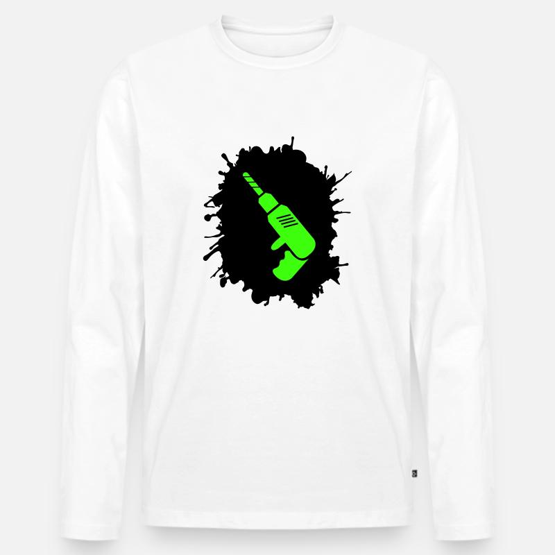 bohrmaschine klecks handwerker - Männer Premium Bio Langarmshirt - Weiß