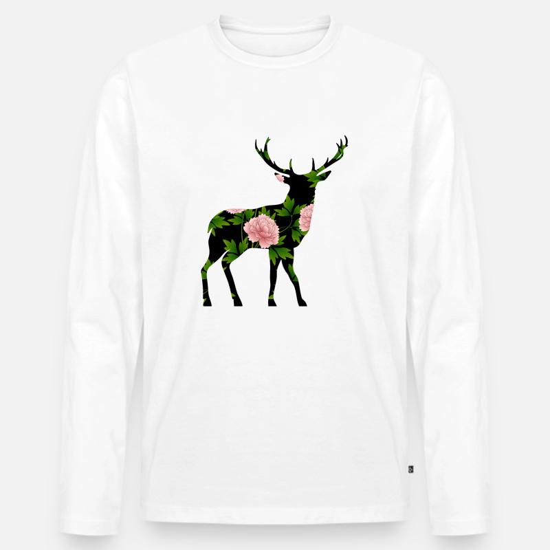 Hirsch - Männer Premium Bio Langarmshirt - Weiß