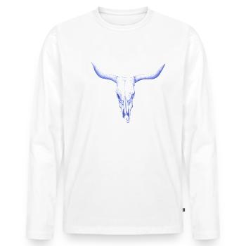 Bison Schaedel - Wild West Cowboy Rodeo Feeling - Männer Premium Bio Langarmshirt - Weiß - Vorne - Nico (187cm)