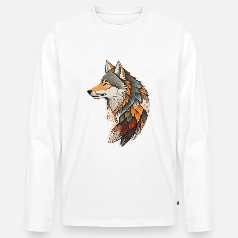 Wolf - Männer Premium Bio Langarmshirt - Weiß