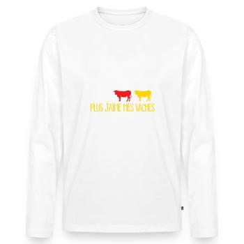 Plus je connais les hommes plus j'aime mes vaches - T-shirt manches longues Premium bio Homme - blanc - Devant - Nico (187cm)