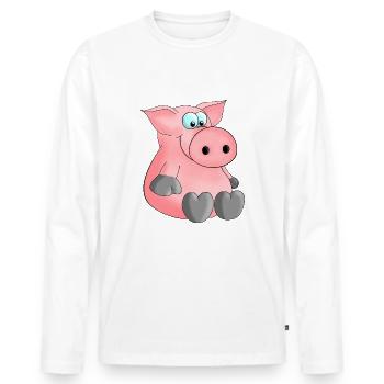Herziges Ferkelchen - Männer Premium Bio Langarmshirt - Weiß - Vorne - Nico (187cm)