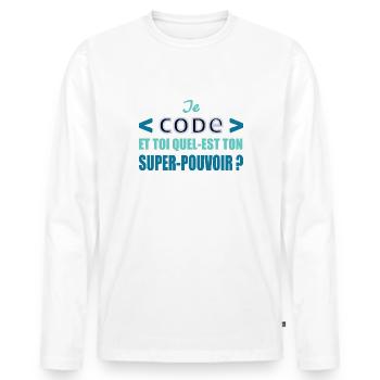 Je code et toi quel-est ton super-pouvoir? - T-shirt manches longues Premium bio Homme - blanc - Devant - Nico (187cm)