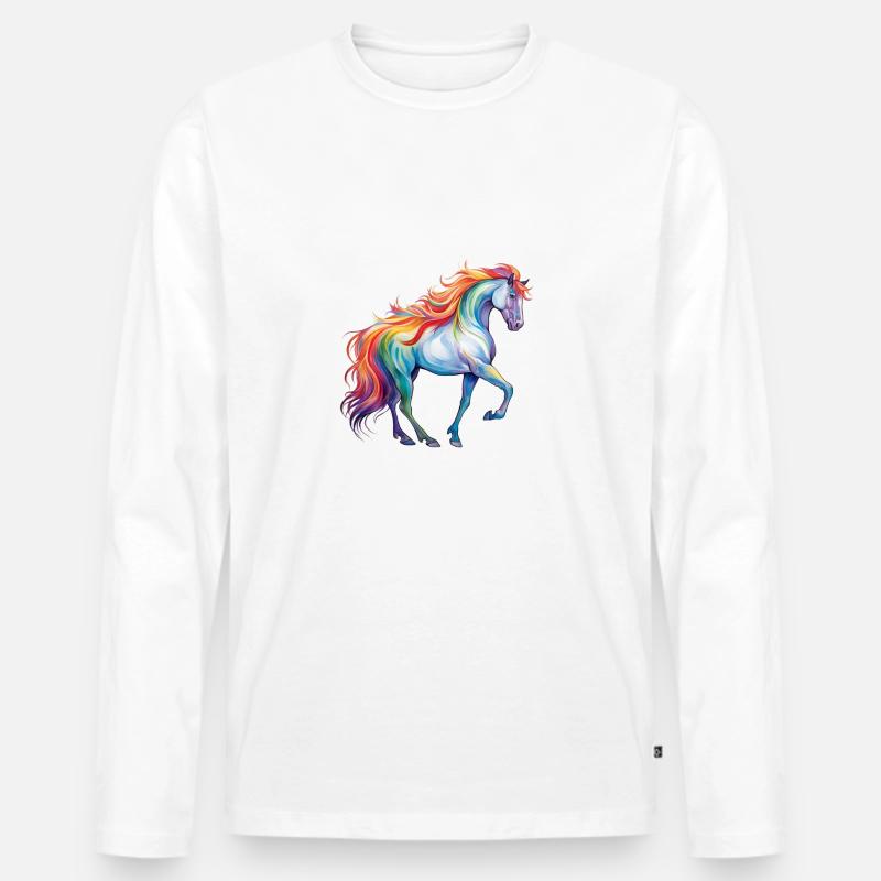 Pferd mit Bunter Mähne - Männer Premium Bio Langarmshirt - Weiß