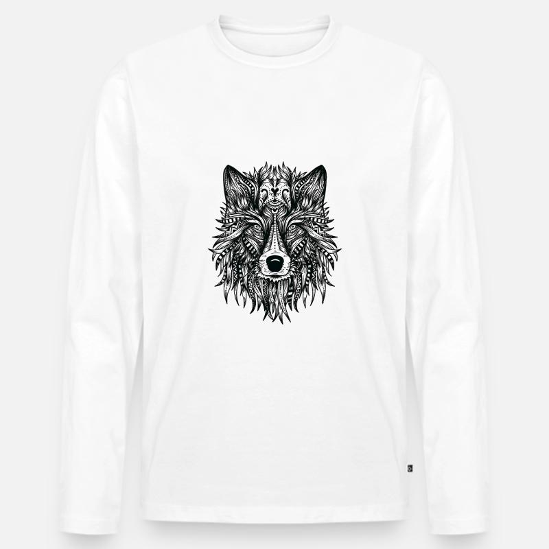 Wolf Kopf - Männer Premium Bio Langarmshirt - Weiß