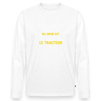 Ma bonne humeur du jour t-shirt tracteur homme - T-shirt manches longues Premium bio Homme - blanc - Devant - Nico (187cm)