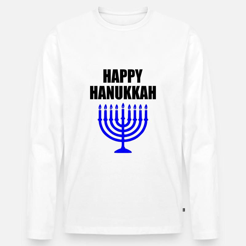 HAPPY HANUKKAH - Männer Premium Bio Langarmshirt - Weiß