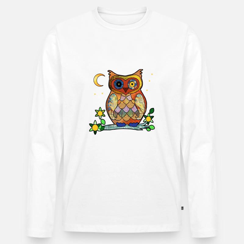 Eule - Männer Premium Bio Langarmshirt - Weiß