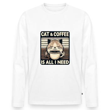 Le chat et le café sont tout ce dont j’ai besoin - T-shirt manches longues Premium bio Homme - blanc - Devant - Nico (187cm)