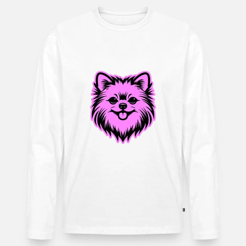 Pomeranian Hund Kopf - Männer Premium Bio Langarmshirt - Weiß