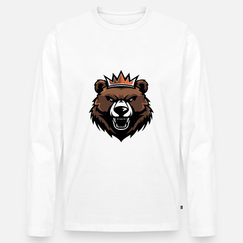 Bär Kopf Krone - Männer Premium Bio Langarmshirt - Weiß