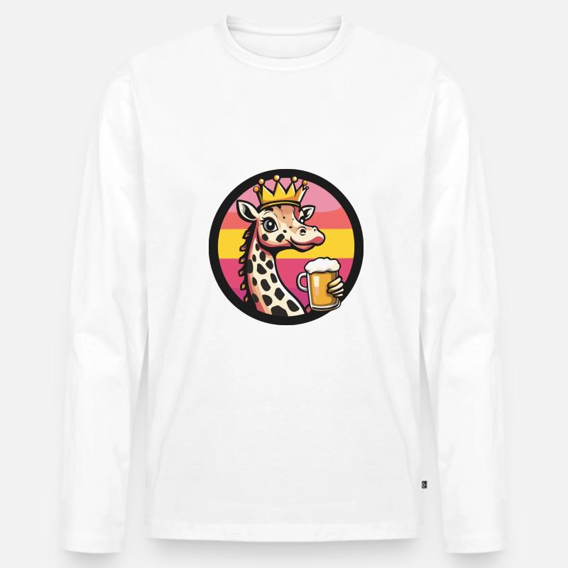 Giraffe Bier Comic - Männer Premium Bio Langarmshirt - Weiß