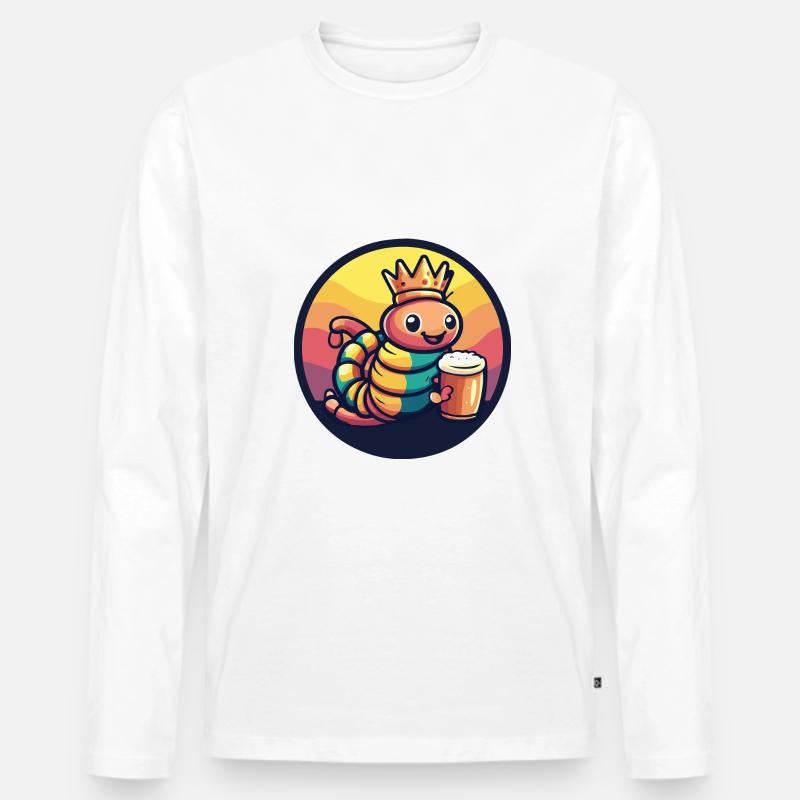 Wurm Bier Comic - Männer Premium Bio Langarmshirt - Weiß