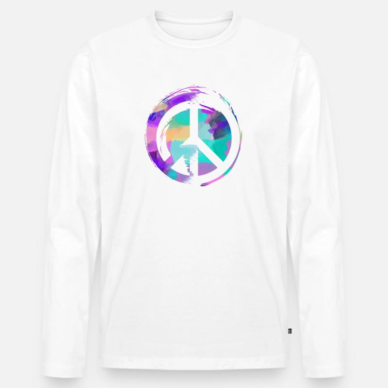 peace, pink,friede,graffiti,blau,bunt - Männer Premium Bio Langarmshirt - Weiß