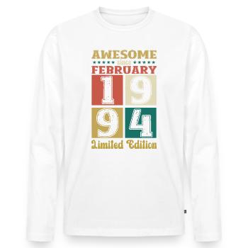 30.Geburtstag Awesome since Februar Jahrgang 1994 - Männer Premium Bio Langarmshirt - Weiß - Vorne - Nico (187cm)