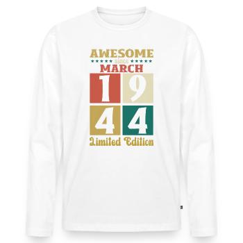 80e anniversaire cadeau mari génial mars 1944 - T-shirt manches longues Premium bio Homme - blanc - Devant - Nico (187cm)