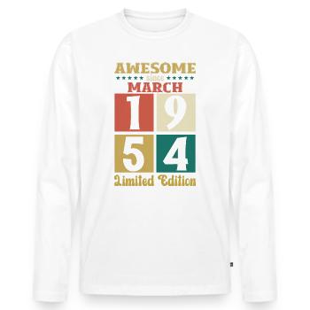 70e anniversaire cadeau mari génial mars 1954 - T-shirt manches longues Premium bio Homme - blanc - Devant - Nico (187cm)