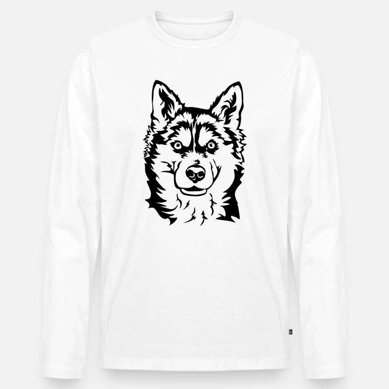 Husky Kopf - Männer Premium Bio Langarmshirt - Weiß