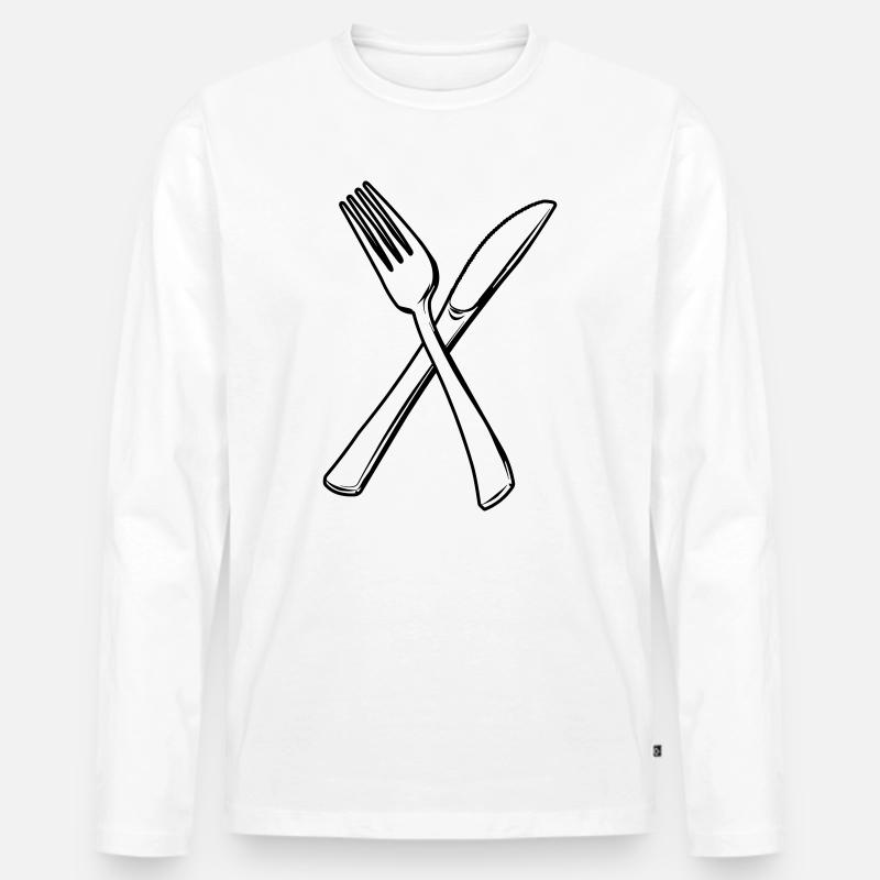 Messer und Gabel transparent - Männer Premium Bio Langarmshirt - Weiß