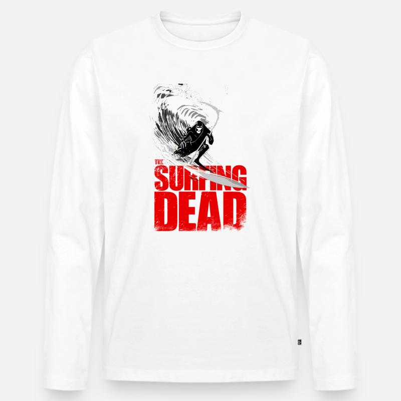 Surfing Dead Sensenmann Surfer Wave Design - Männer Premium Bio Langarmshirt - Weiß