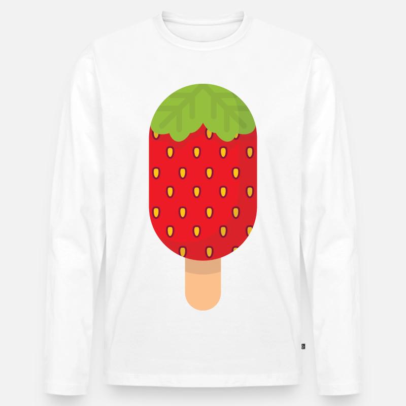Erdbeere - Männer Premium Bio Langarmshirt - Weiß