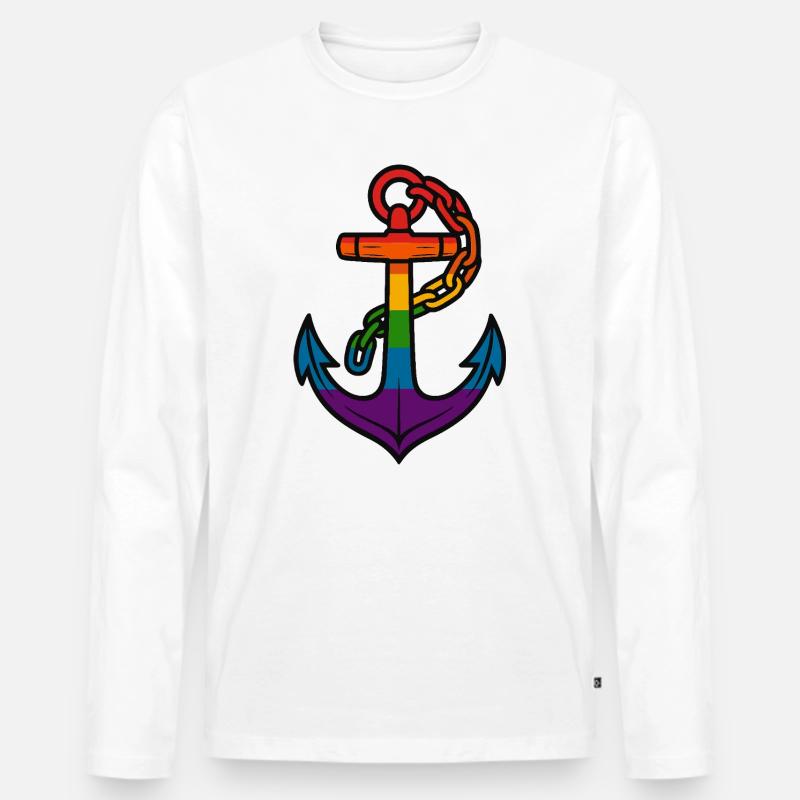 Regenbogenanker mit Farbverlauf - Männer Premium Bio Langarmshirt - Weiß