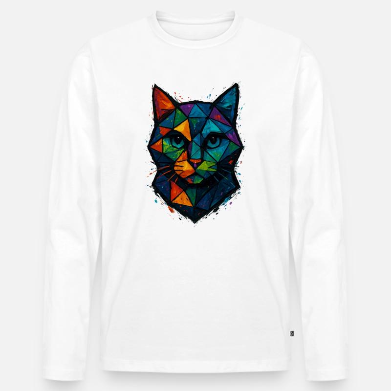 Cat Low Poly – geometrisches Mesh-Polygon-Kunstdesign - Männer Premium Bio Langarmshirt - Weiß