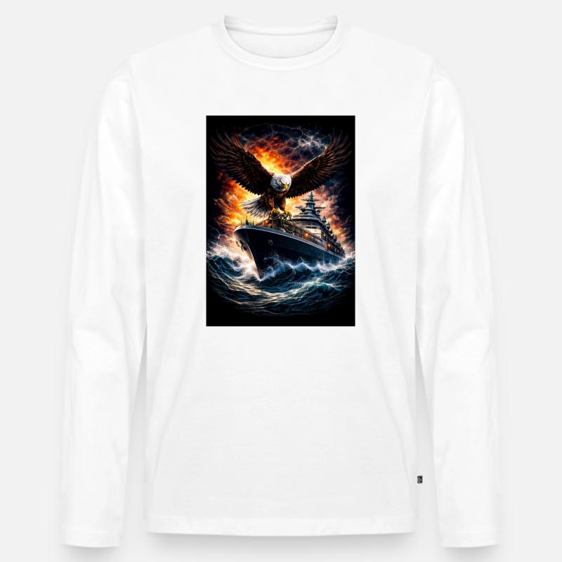 Adler auf Schiff im Sturm - Männer Premium Bio Langarmshirt - Weiß