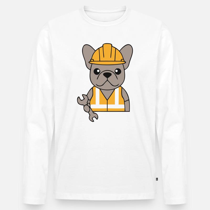 Frenchie Bauarbeiter Hund Cartoon - Männer Premium Bio Langarmshirt - Weiß