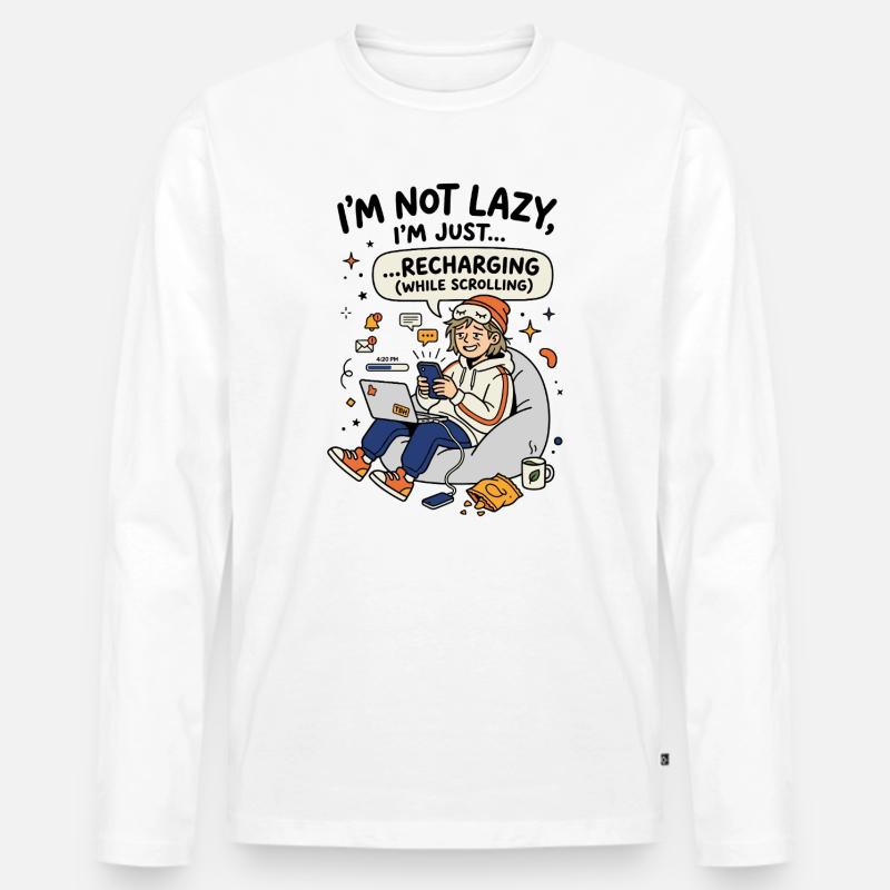 Recharging while scrolling Gen Z - Männer Premium Bio Langarmshirt - Weiß