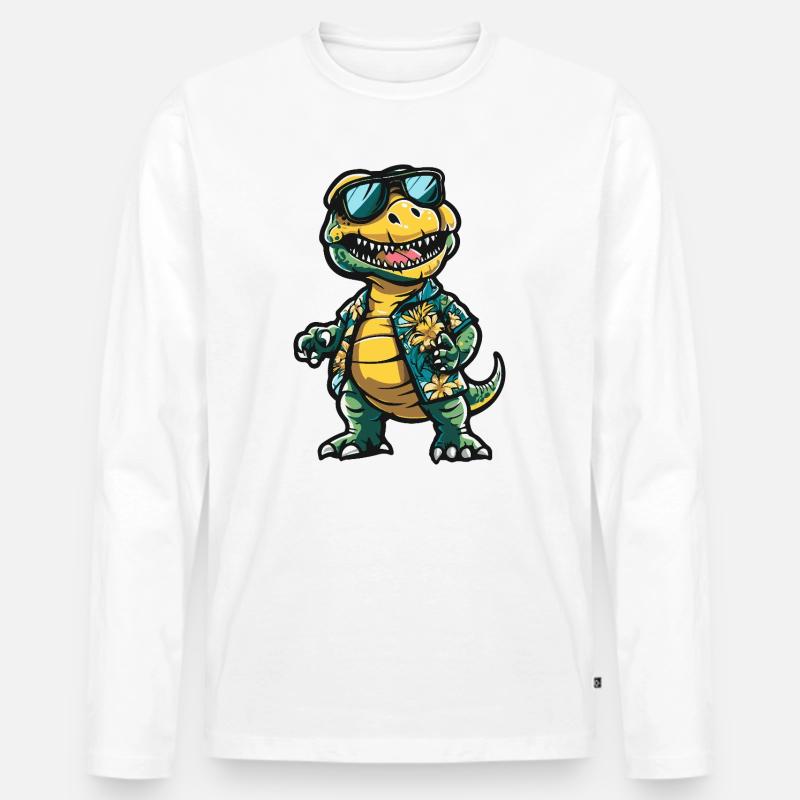 Dinosaurier T-Rex Comic Urlaub - Männer Premium Bio Langarmshirt - Weiß