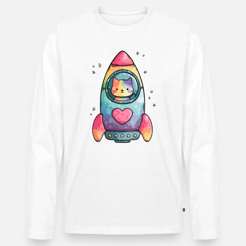 Rainbow Rocket Katze Herz - Männer Premium Bio Langarmshirt - Weiß