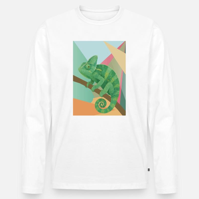 Grünes Chamäleon Geometrie Stil  - Männer Premium Bio Langarmshirt - Weiß