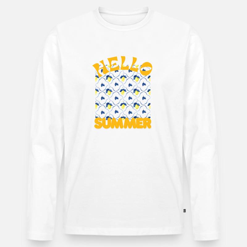 Hello Summer Lemon Pattern - Men's Premium Organic Long Sleeve Shirt - white