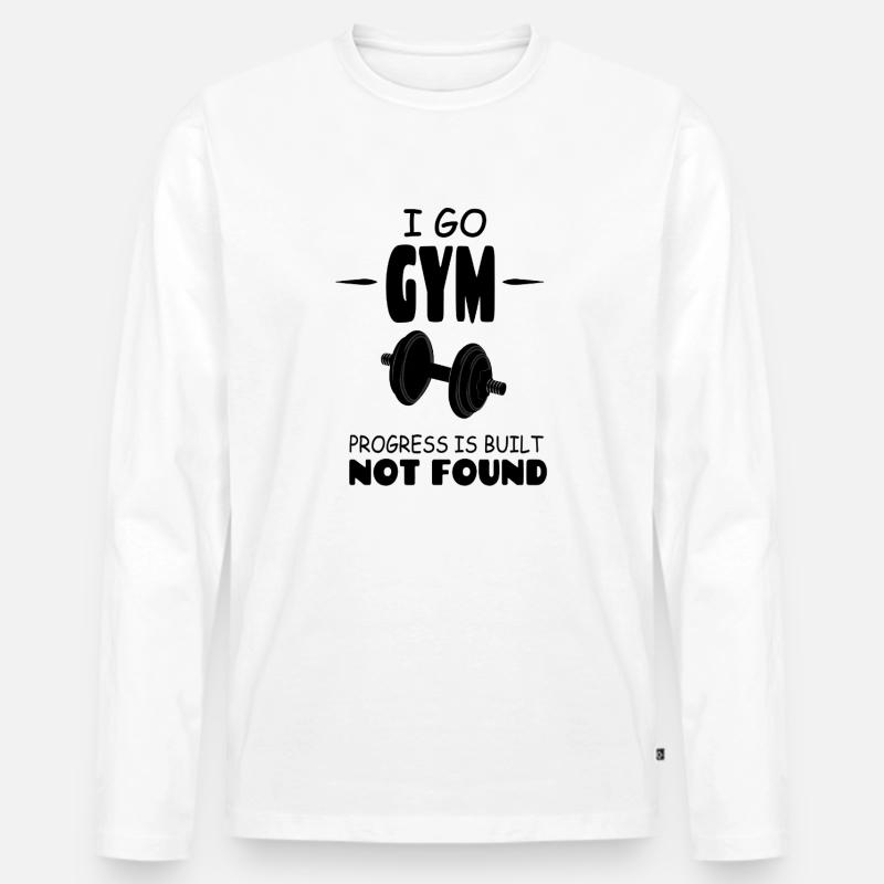 I_go_GYM_Progress_Is_Build_Not_Found - Männer Premium Bio Langarmshirt - Weiß