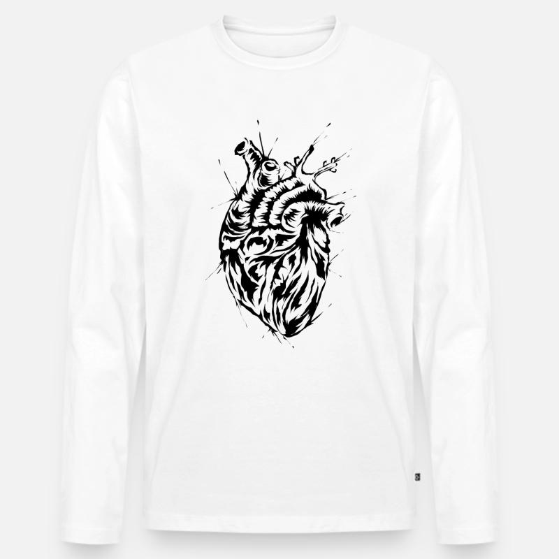 Anatomisches Herz - Männer Premium Bio Langarmshirt - Weiß