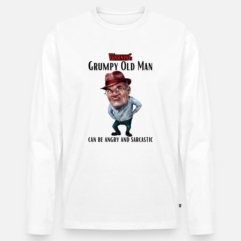 Warning Grumpy Old Man - Männer Premium Bio Langarmshirt - Weiß