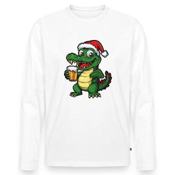 Alligator Bière de Noël Drôle - T-shirt manches longues Premium bio Homme - blanc - Devant - Nico (187cm)