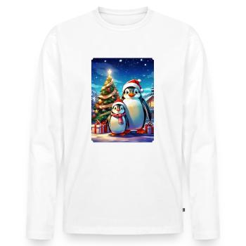 Weihnachten Pinguin Familie 1.2 - Männer Premium Bio Langarmshirt - Weiß - Vorne - Nico (187cm)