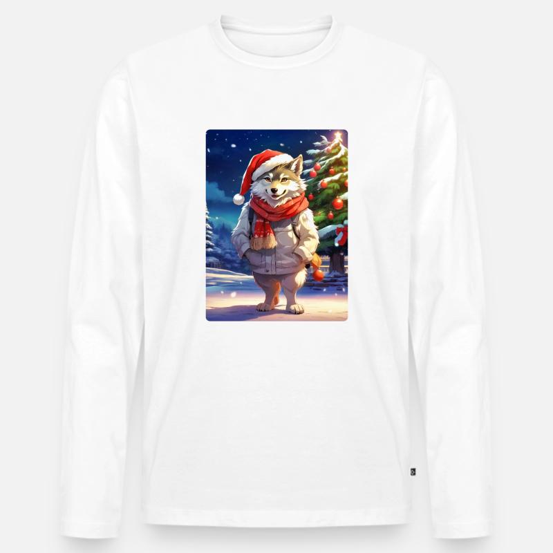 Weihnachten Wolf 1.2 - Männer Premium Bio Langarmshirt - Weiß