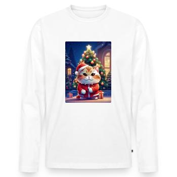 Chat de Noël 1.7 - T-shirt manches longues Premium bio Homme - blanc - Devant - Nico (187cm)