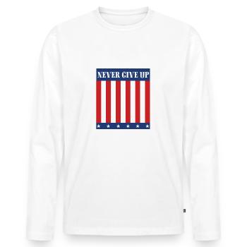 Never give up - Männer Premium Bio Langarmshirt - Weiß - Vorne - Nico (187cm)